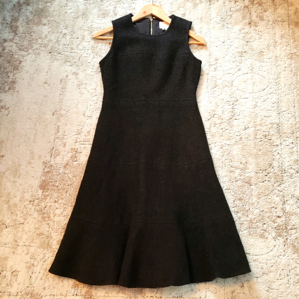 Kate Spade Size 6 Black Sleeveless Wool Blend A-line Ruffle Hem Dress
